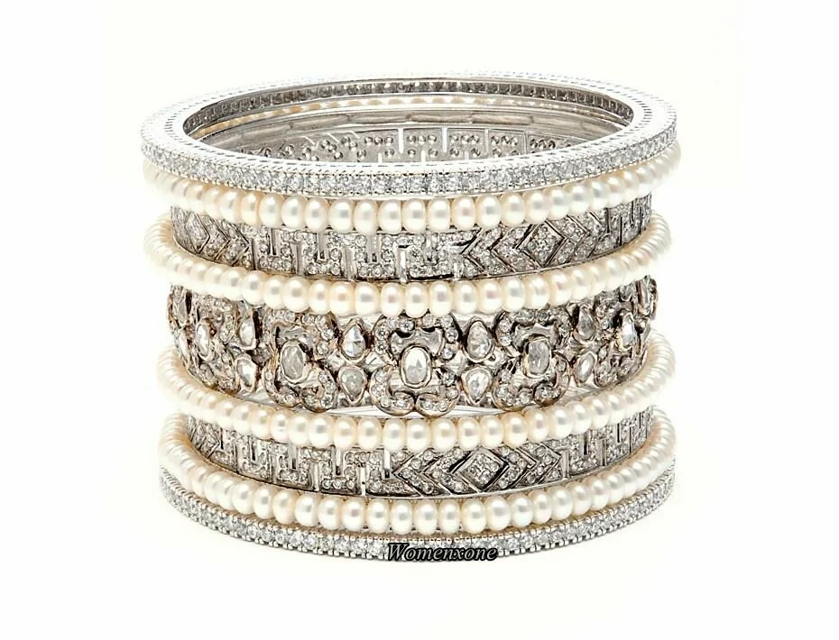 Beautiful wedding bangles, bridal wear photo gallery Diamond Bagles with rhodium plating 2341 Beautiful wedding bangles, bridal wear photo gallery