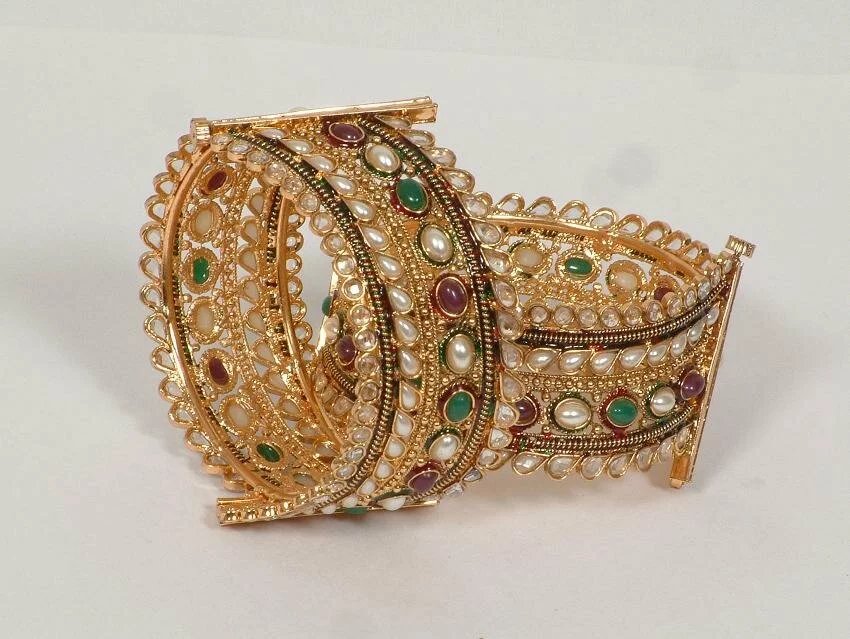 Beautiful wedding bangles, bridal wear photo gallery Kundan And Preal Beaded Gold Bangles for Indian weddings Beautiful wedding bangles, bridal wear photo gallery