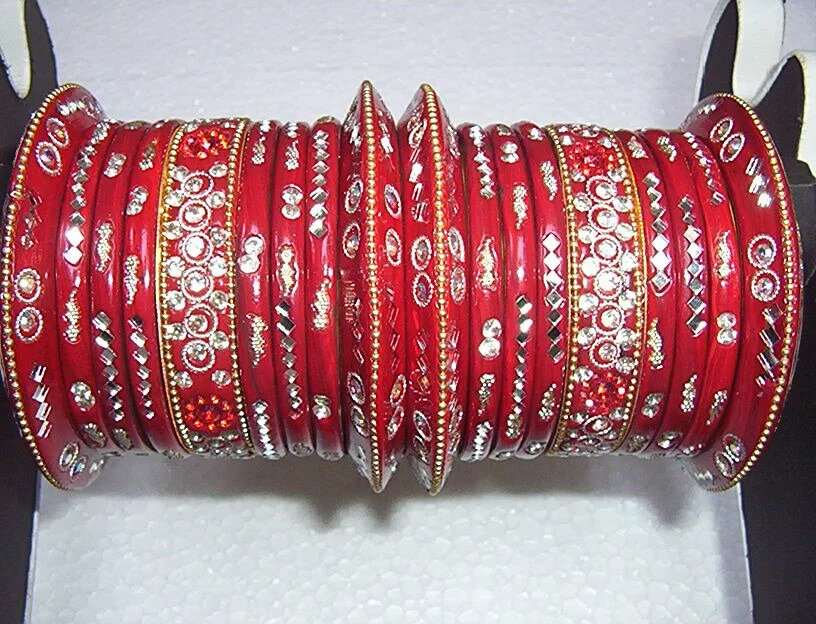 Beautiful wedding bangles, bridal wear photo gallery Red brass base lakh wedding bangles with best quality stones Beautiful wedding bangles, bridal wear photo gallery